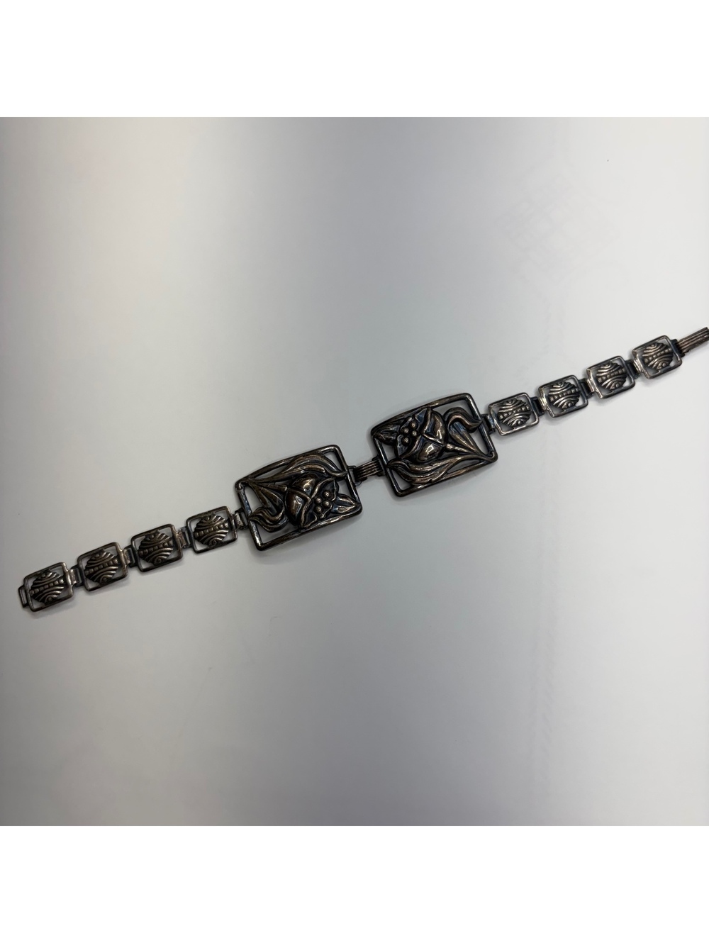 Floral sterling silver panel bracelet vintage/Antique